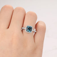 2 CT Cushion Cut London Blue Topaz Diamond 925 Sterling Silver Halo Wedding Ring