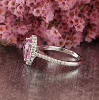 1 CT Cushion Cut Pink Sapphire Diamond 925 Sterling Silver Halo Anniversary Ring