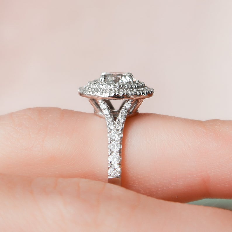 2.50 Ct Round Cut Diamond White Gold Over On 925 Sterling Silver Double Halo Engagement Ring