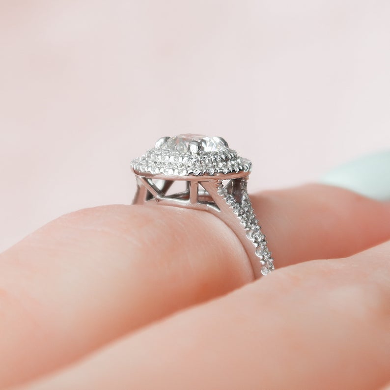 2.50 Ct Round Cut Diamond White Gold Over On 925 Sterling Silver Double Halo Engagement Ring