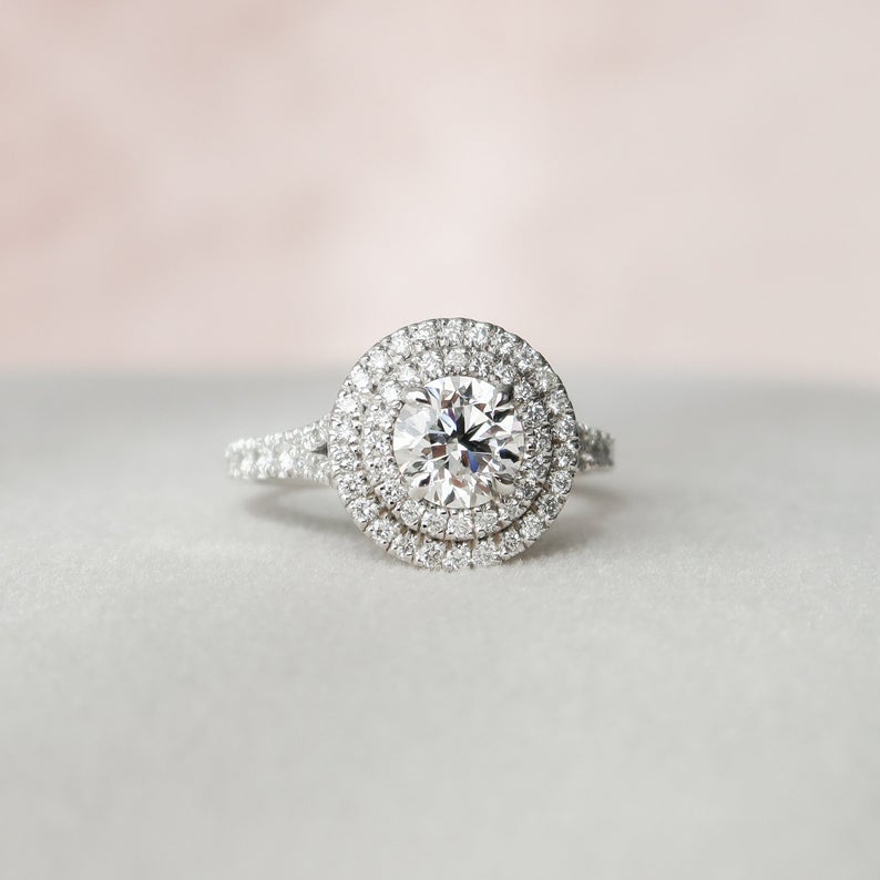 2.50 Ct Round Cut Diamond White Gold Over On 925 Sterling Silver Double Halo Engagement Ring