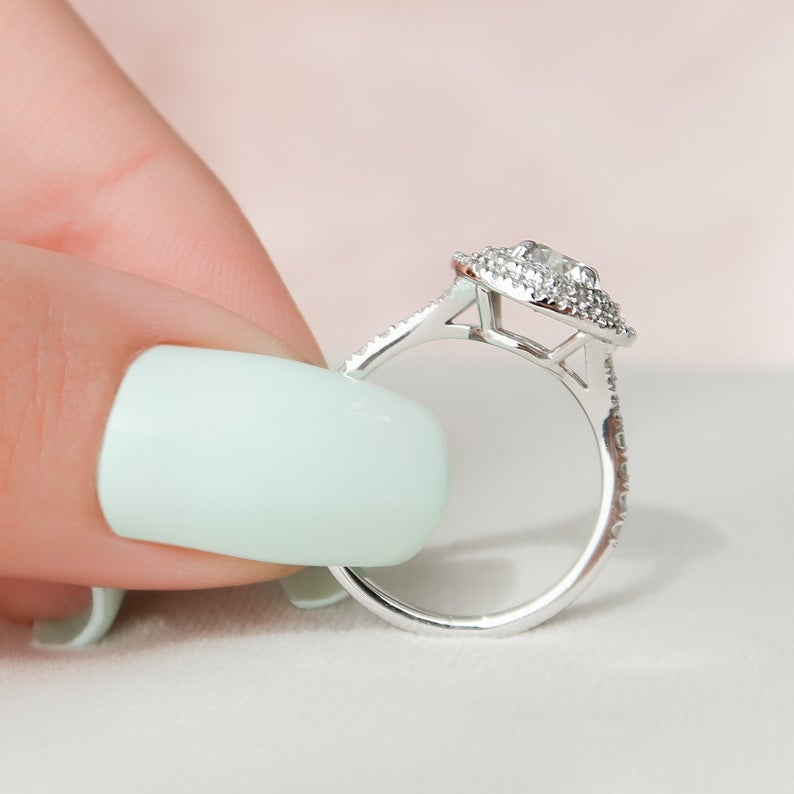 2.50 Ct Round Cut Diamond White Gold Over On 925 Sterling Silver Double Halo Engagement Ring