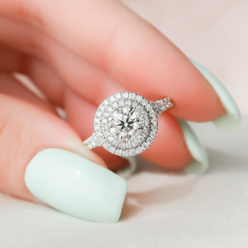 2.50 Ct Round Cut Diamond White Gold Over On 925 Sterling Silver Double Halo Engagement Ring
