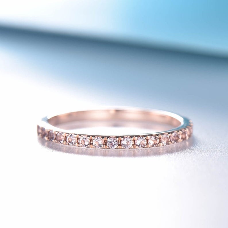 1.20 CT Round Cut Morganite Rose Gold Over On 925 Sterling Silver Full Eternity Band Ring