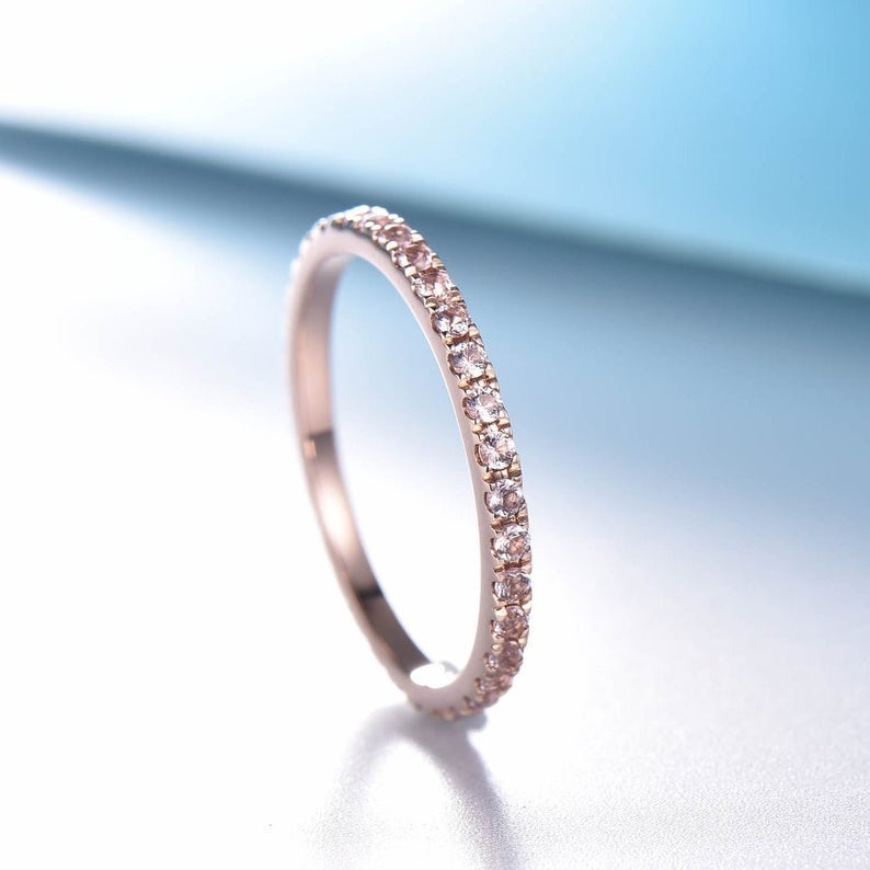 1.20 CT Round Cut Morganite Rose Gold Over On 925 Sterling Silver Full Eternity Band Ring