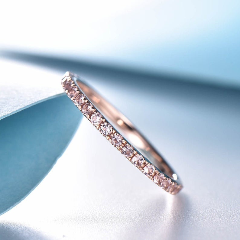 1.20 CT Round Cut Morganite Rose Gold Over On 925 Sterling Silver Full Eternity Band Ring