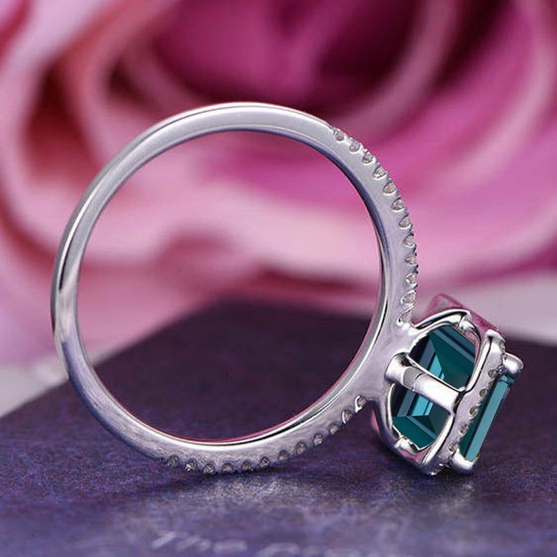 2.75 Ct Emerald Cut London Blue Topaz Halo Engagement Wedding Ring In 925 Sterling Silver