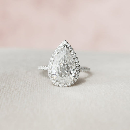 3 CT Pear Cut Diamond White Gold Over On 925 Sterling Silver Halo Wedding Ring