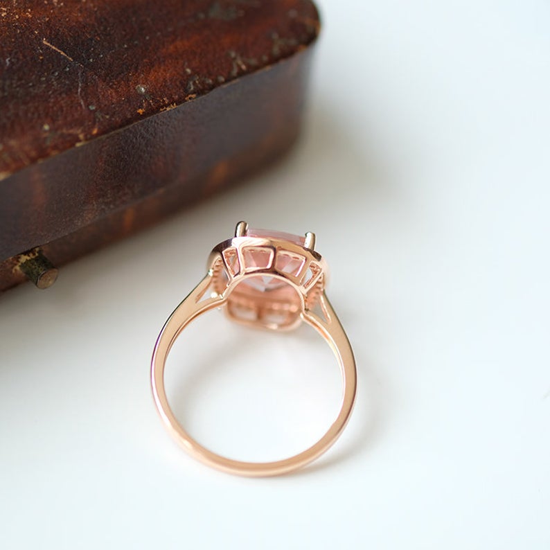1 CT Cushion Cut Morganite Diamond Rose Gold Over On 925 Sterling Silver Halo Engagement Ring