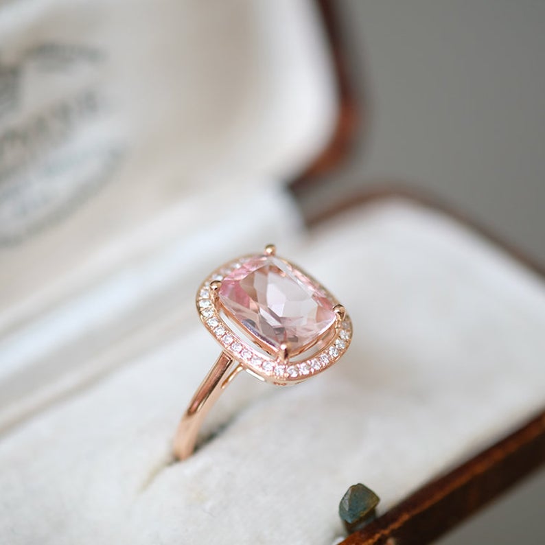 1 CT Cushion Cut Morganite Diamond Rose Gold Over On 925 Sterling Silver Halo Engagement Ring