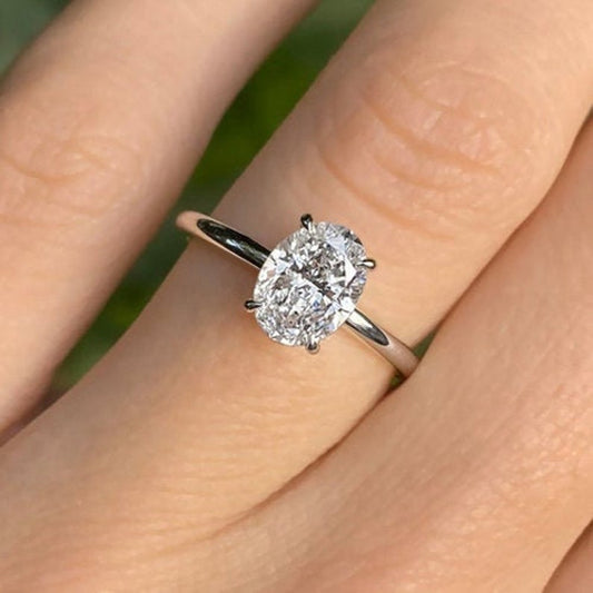 1 CT Oval Cut White Diamond White Gold Over On 925 Sterling Silver Solitaire Engagement Ring