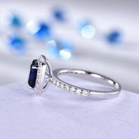 1.50 CT Cushion Cut Blue Sapphire Diamond White Gold Over On 925 Sterling Silver Halo Wedding Ring