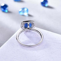 1.50 CT Cushion Cut Blue Sapphire Diamond White Gold Over On 925 Sterling Silver Halo Wedding Ring