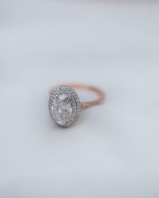 2 CT Oval Cut Diamond Rose Gold Over On 925 Sterling Silver Double Halo Engagement Ring For Her