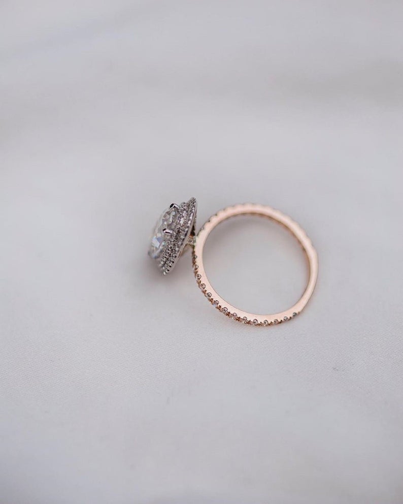 2 CT Oval Cut Diamond Rose Gold Over On 925 Sterling Silver Double Halo Engagement Ring For Her