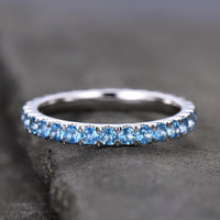 1.50 CT Round Cut Sky Blue Topaz Diamond White Gold Over On 925 Sterling Silver Full Eternity Wedding Band Ring