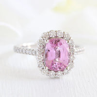 1 CT Cushion Cut Pink Sapphire Diamond 925 Sterling Silver Halo Anniversary Ring