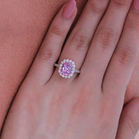 1 CT Cushion Cut Pink Sapphire Diamond 925 Sterling Silver Halo Anniversary Ring