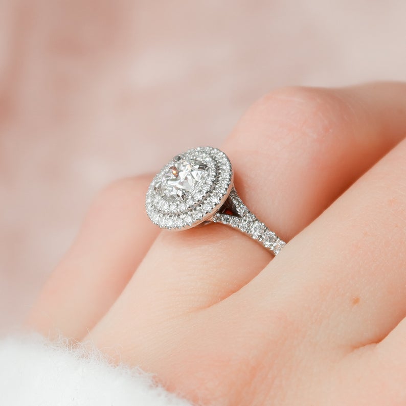 2.50 Ct Round Cut Diamond White Gold Over On 925 Sterling Silver Double Halo Engagement Ring