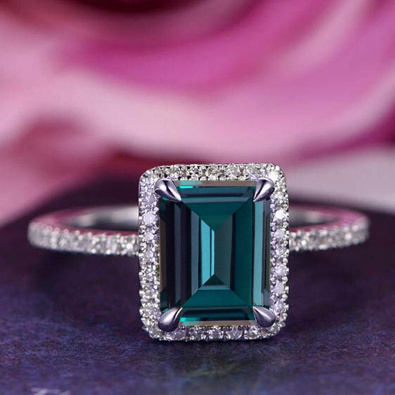 2.75 Ct Emerald Cut London Blue Topaz Halo Engagement Wedding Ring In 925 Sterling Silver