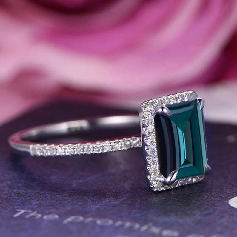 2.75 Ct Emerald Cut London Blue Topaz Halo Engagement Wedding Ring In 925 Sterling Silver