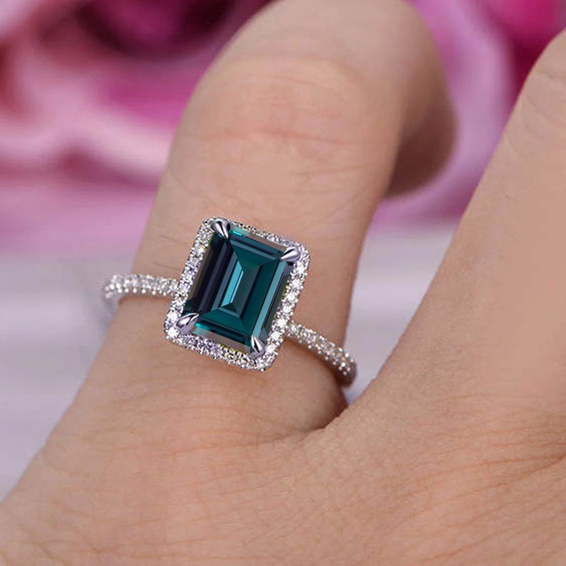 2.75 Ct Emerald Cut London Blue Topaz Halo Engagement Wedding Ring In 925 Sterling Silver