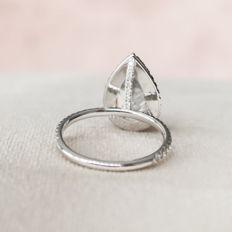 3 CT Pear Cut Diamond White Gold Over On 925 Sterling Silver Halo Wedding Ring
