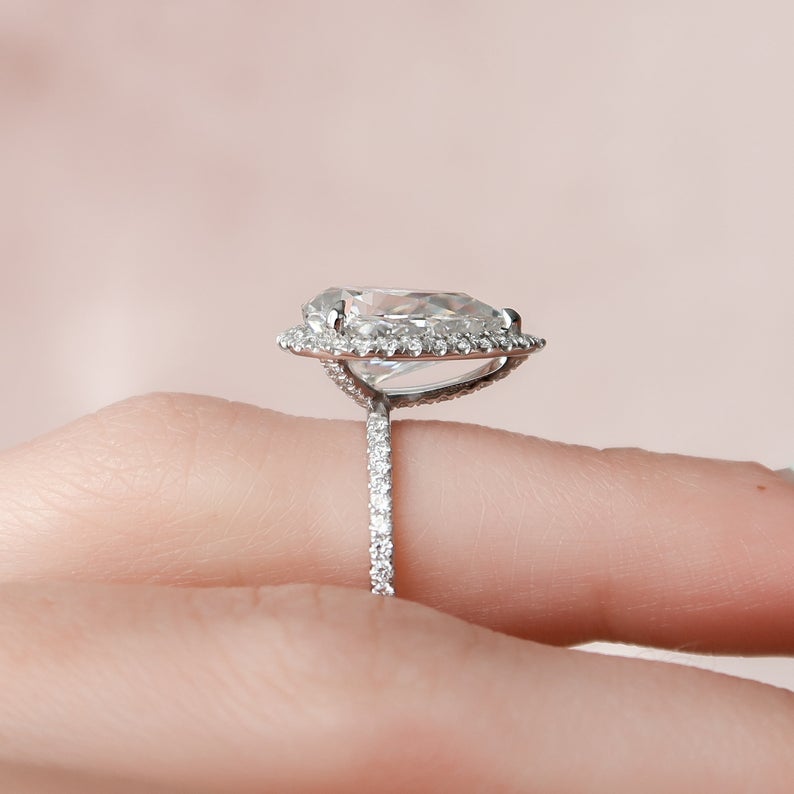3 CT Pear Cut Diamond White Gold Over On 925 Sterling Silver Halo Wedding Ring