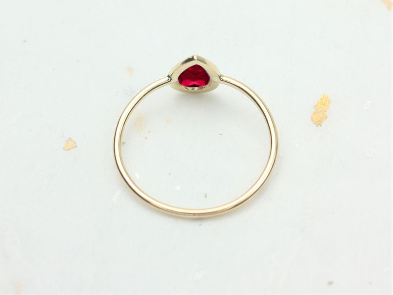 1 CT Pear Cut Ruby Yellow Gold Over On 925 Sterling Silver Solitaire Women Wedding Ring