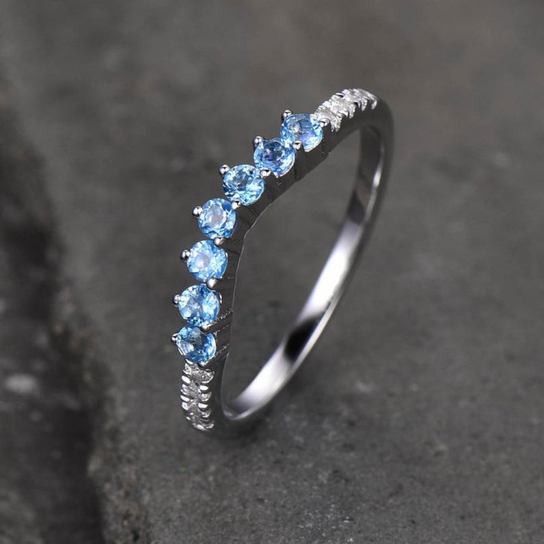 1.50 CT Round Cut Blue Topaz CZ Diamond White Gold Over On 925 Sterling Silver Full Eternity Wedding Band Ring