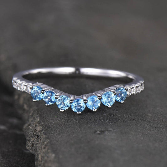 1.50 CT Round Cut Blue Topaz CZ Diamond White Gold Over On 925 Sterling Silver Full Eternity Wedding Band Ring