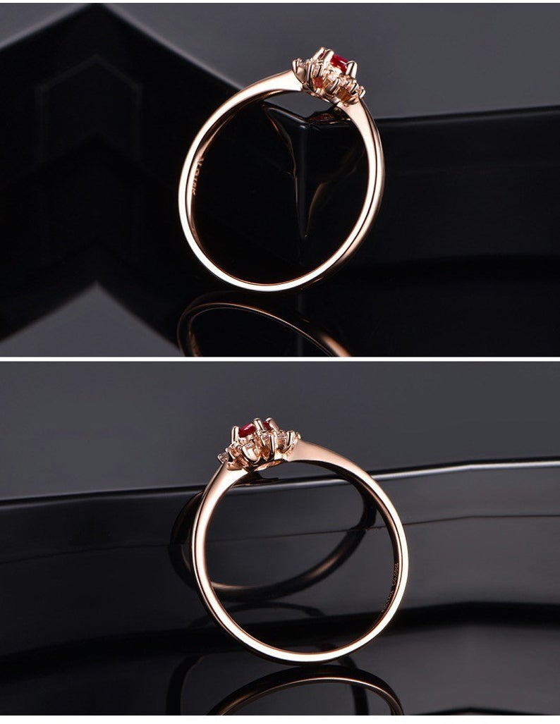 1 CT Round Cut Ruby Diamond Rose Gold Over On 925 Sterling Silver Halo Promise Ring