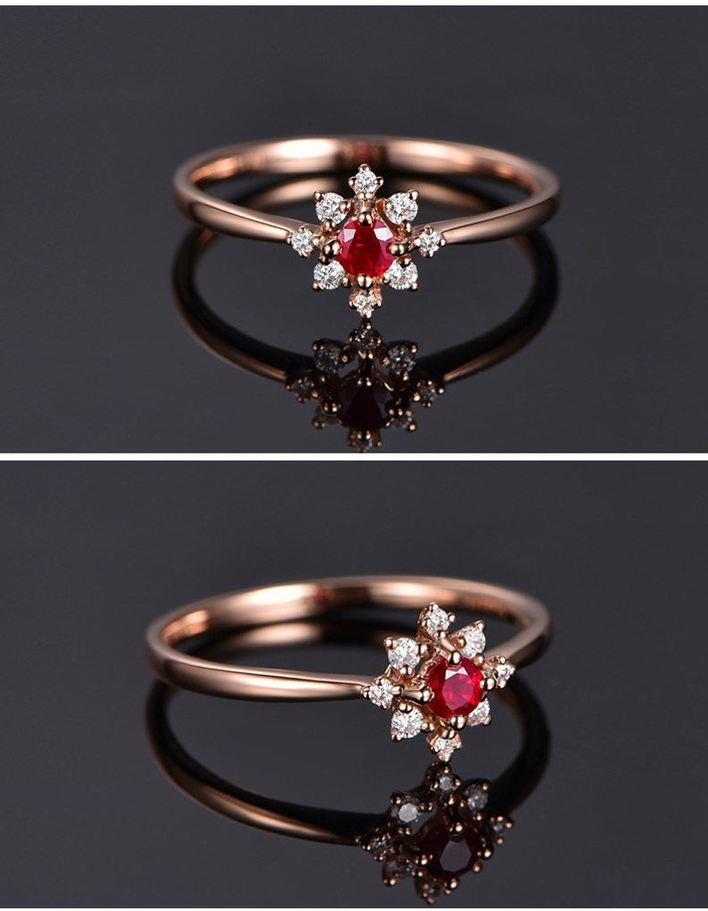 1 CT Round Cut Ruby Diamond Rose Gold Over On 925 Sterling Silver Halo Promise Ring