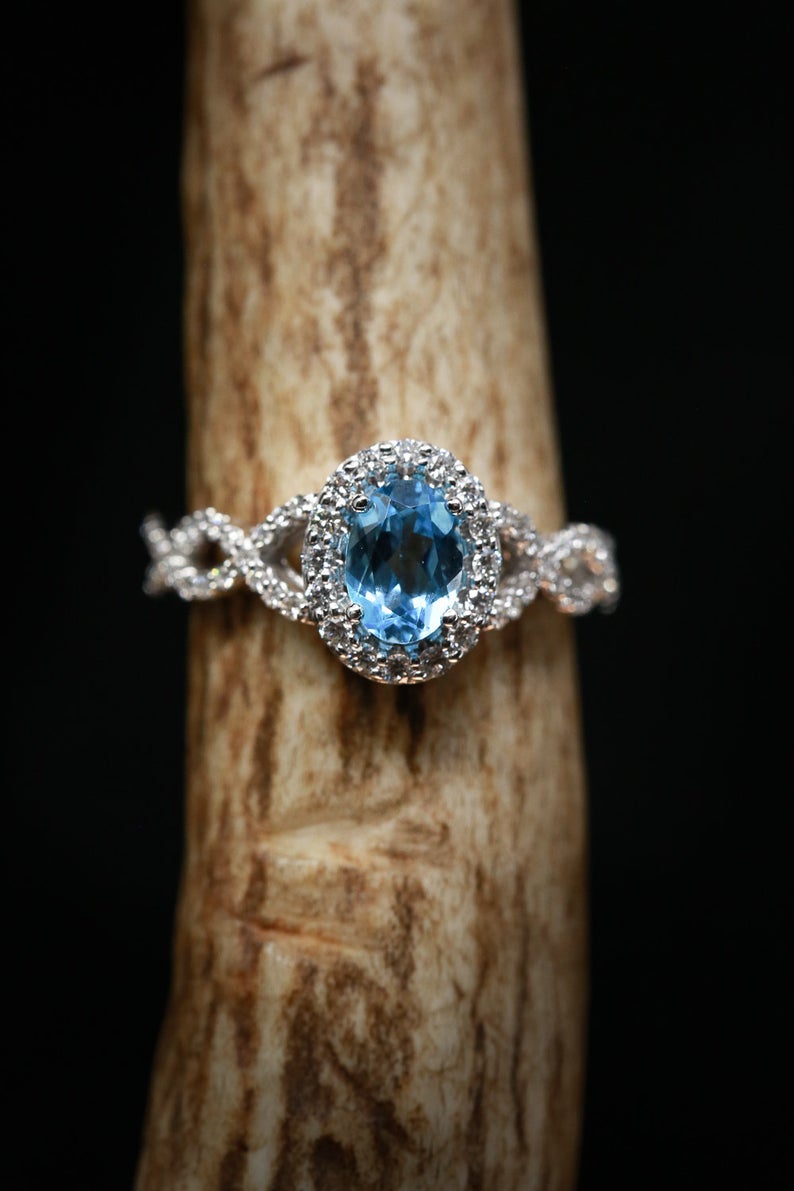 1 CT Oval Cut Aquamarine Diamond White Gold Over On 925 Sterling Silver Women's Halo Engagement Ring