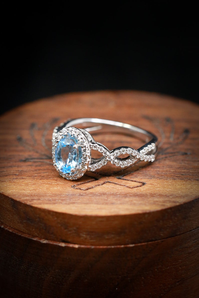 1 CT Oval Cut Aquamarine Diamond White Gold Over On 925 Sterling Silver Women's Halo Engagement Ring