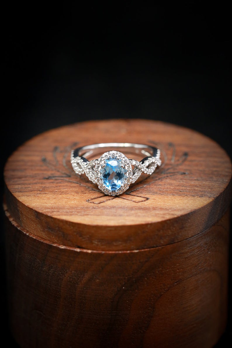 1 CT Oval Cut Aquamarine Diamond White Gold Over On 925 Sterling Silver Women's Halo Engagement Ring