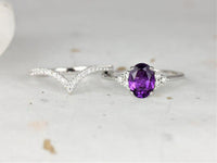 1 CT Oval Cut Amethyst Diamond White Gold Over On 925 Sterling Silver Promise Ring Set For Women