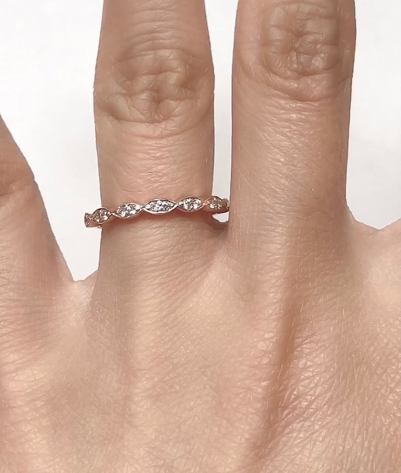 1.20 CT Round Cut White Diamond Rose Gold Over On 925 Sterling Silver Half Eternity Promise Ring,