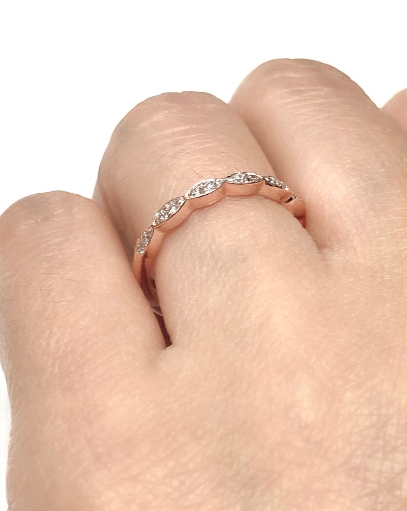 1.20 CT Round Cut White Diamond Rose Gold Over On 925 Sterling Silver Half Eternity Promise Ring,
