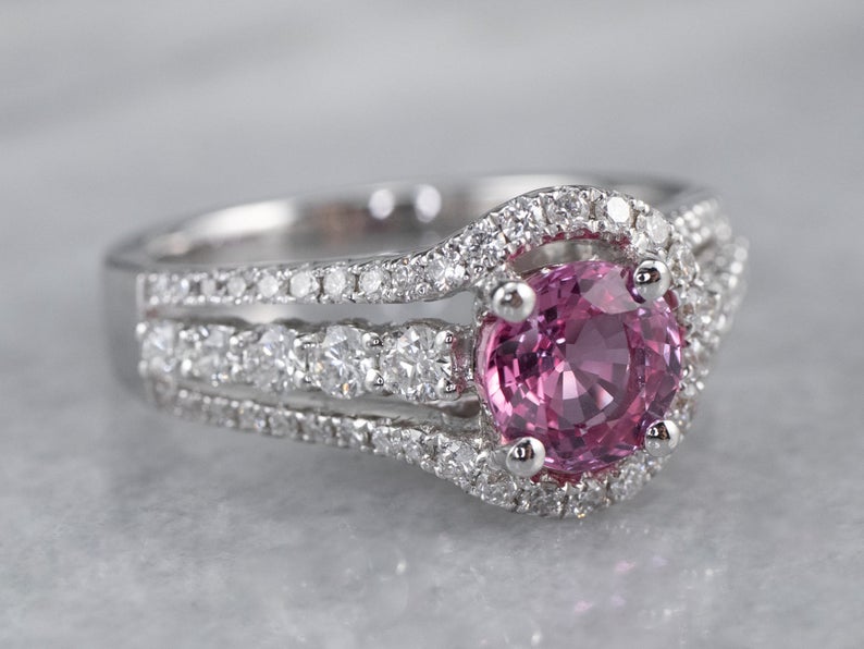 1 CT Round Cut Pink Sapphire Diamond White Gold Over On 925 Sterling Silver Anniversary Halo Ring