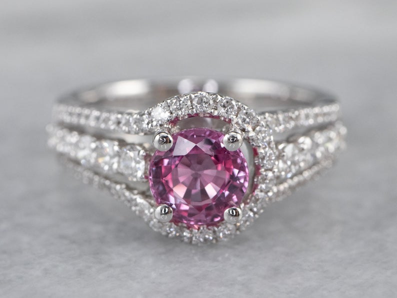 1 CT Round Cut Pink Sapphire Diamond White Gold Over On 925 Sterling Silver Anniversary Halo Ring