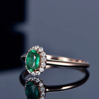 1 CT Oval Cut Green Emerald Diamond Rose Gold Over On 925 Sterling Silver Halo Promise Ring