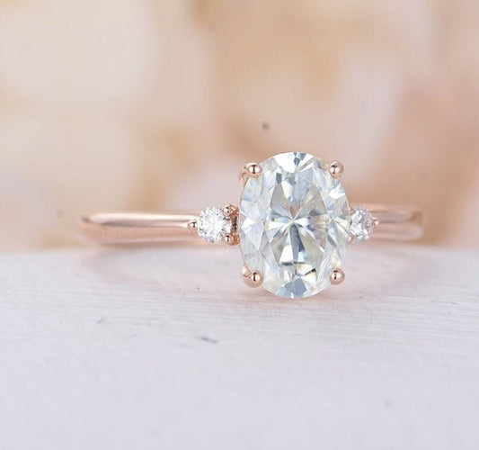 3 CT Oval Cut White Diamond Rose Gold Over On 925 Sterling Silver Solitaire W/Accents Ring - atjewels.in