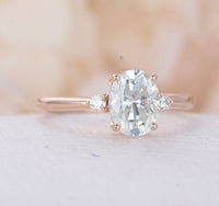 3 CT Oval Cut White Diamond Rose Gold Over On 925 Sterling Silver Solitaire W/Accents Ring