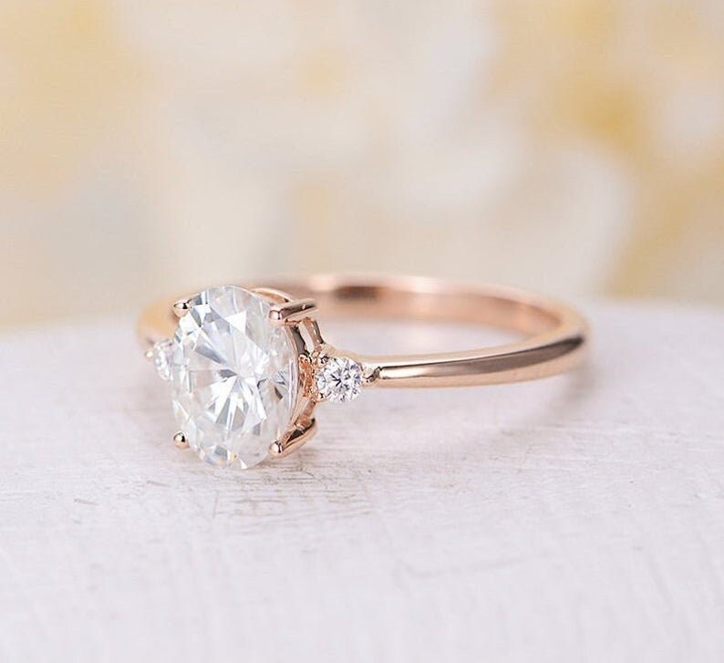 3 CT Oval Cut White Diamond Rose Gold Over On 925 Sterling Silver Solitaire W/Accents Ring - atjewels.in