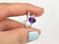 1 CT Oval Cut Amethyst Diamond White Gold Over On 925 Sterling Silver Promise Ring Set For Women