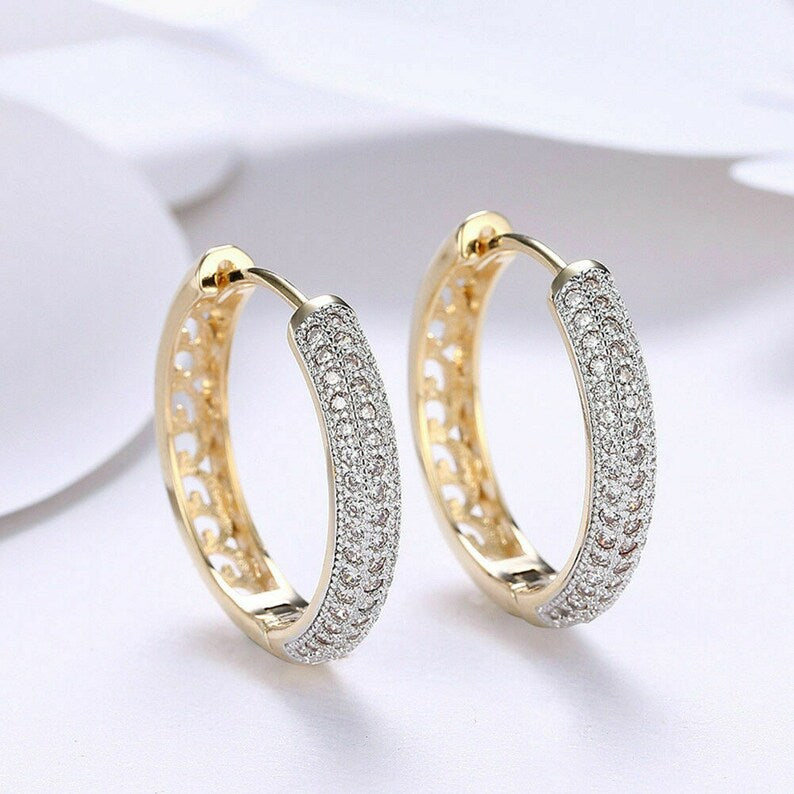 1.20 Ct Round Cut Diamond Yellow Gold Over On 925 Sterling Silver Women's Hoop Earrings