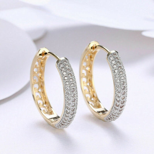 1.20 Ct Round Cut Diamond Yellow Gold Over On 925 Sterling Silver Women's Hoop Earrings