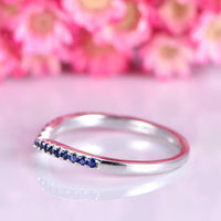 1.20 CT Round Cut Blue Sapphire Diamond White Gold Over On 925 Sterling Silver Eternity Anniversary Band Ring