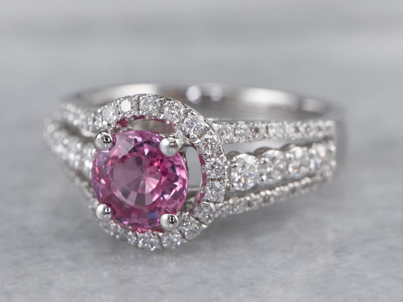 1 CT Round Cut Pink Sapphire Diamond White Gold Over On 925 Sterling Silver Anniversary Halo Ring